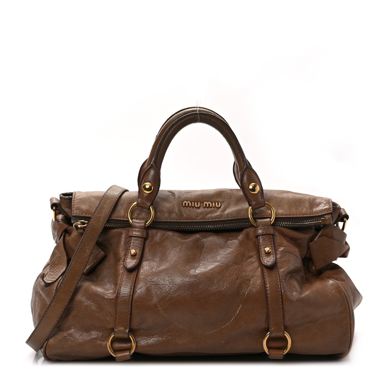 バッグ miu miu vitello lux 2way bag dark brown Miu Miu VITELLO LUX 2way Handbag Shoulder bag Leather Brown