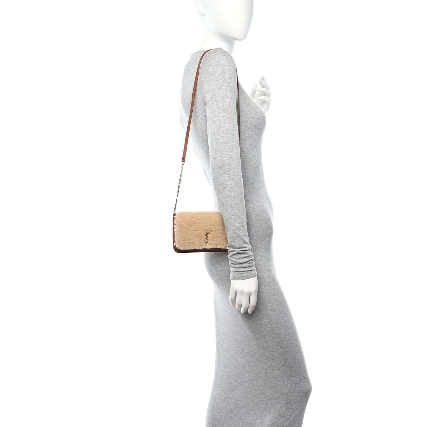 Shearling Monogram Phone Holder Crossbody Brown