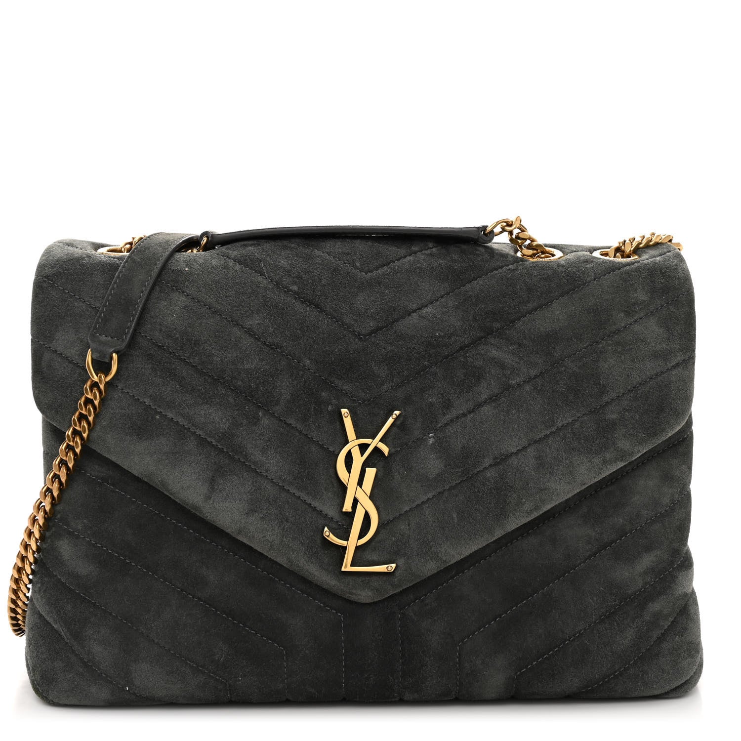 Saint Laurent Suede Y Quilted Monogram Medium Loulou Chain Satchel Storm 1 of 10