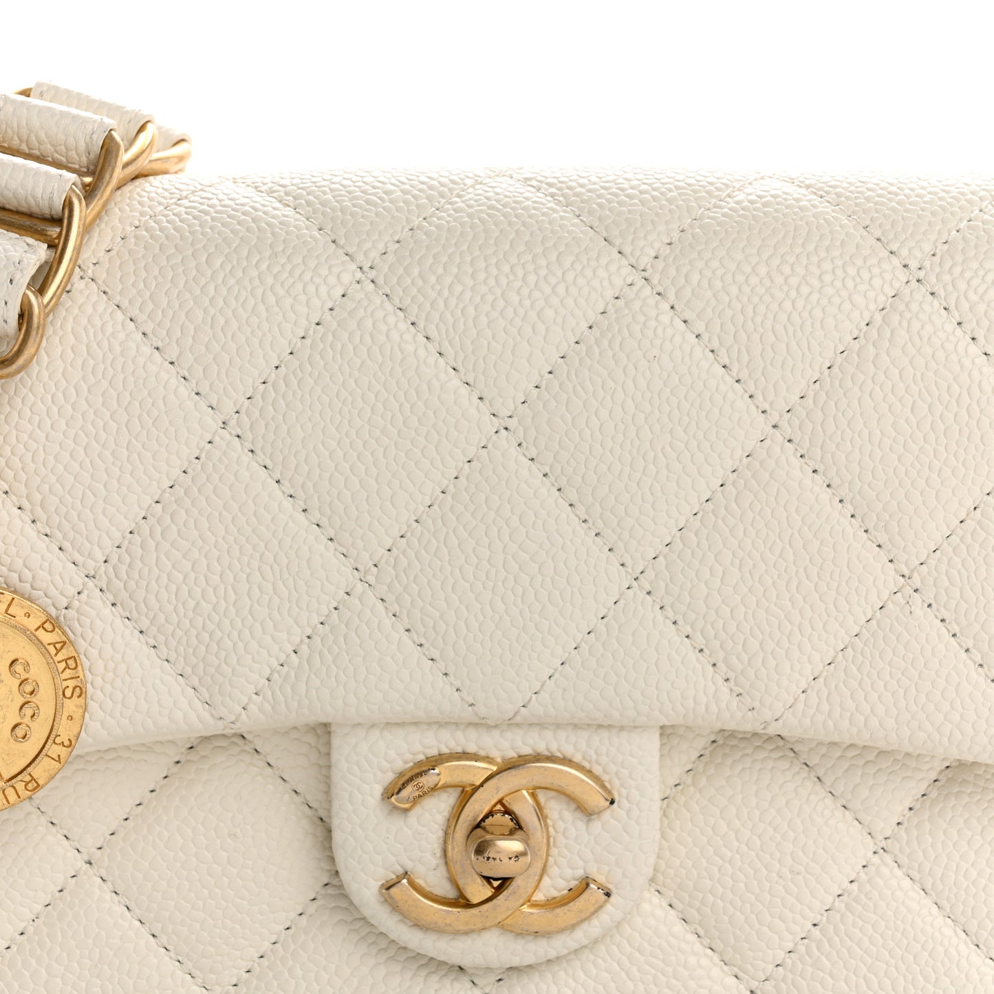 Caviar Quilted Mini Chain Soul Flap White