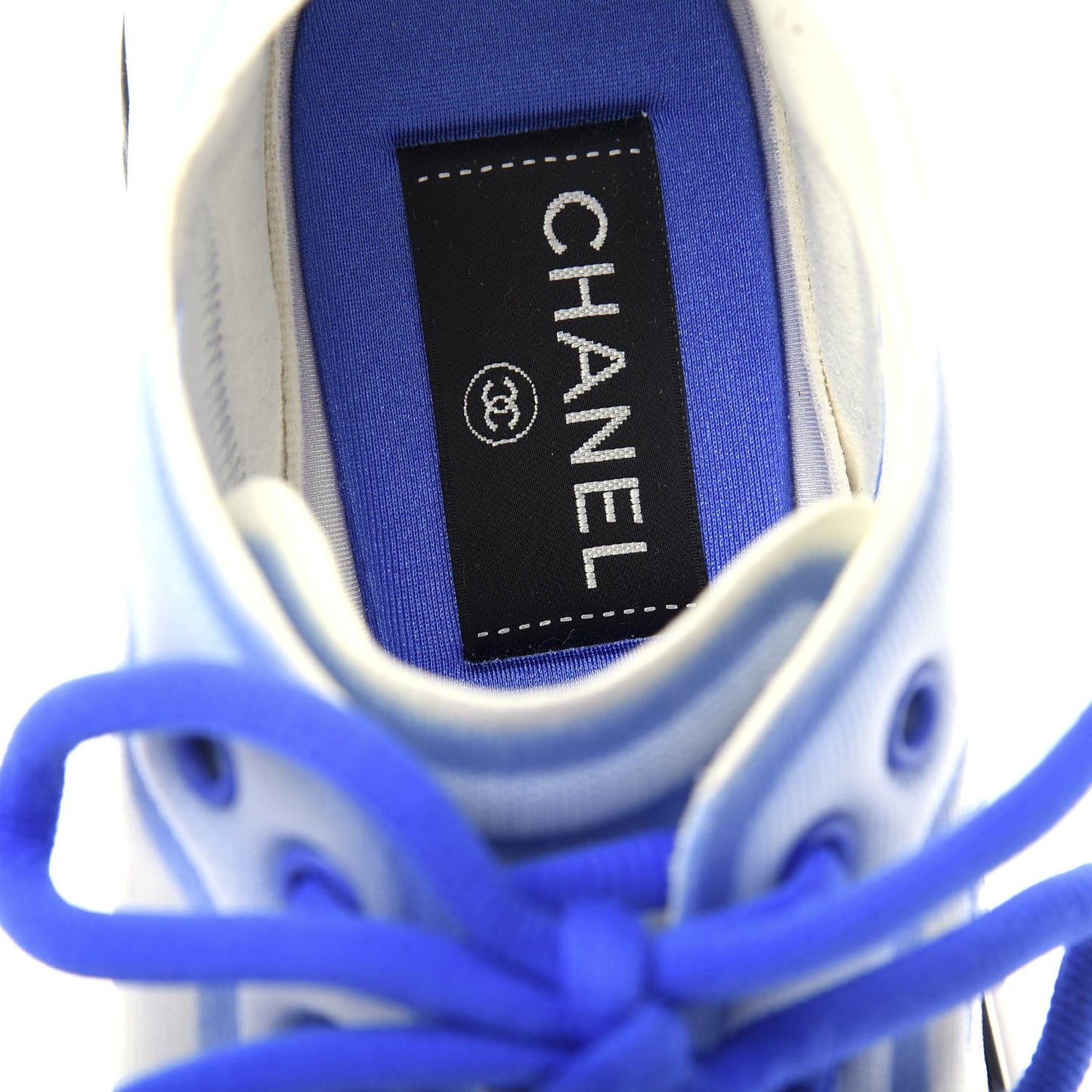 Calfskin Mesh Lycra Womens Logo Sneakers 37 White Blue