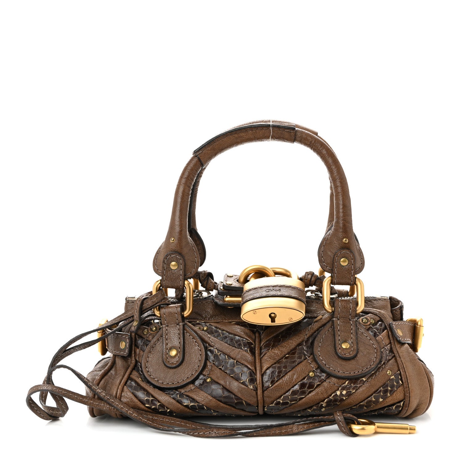 Chloe Snakeskin Grained Calfskin Chevron Paddington Brown 1828052
