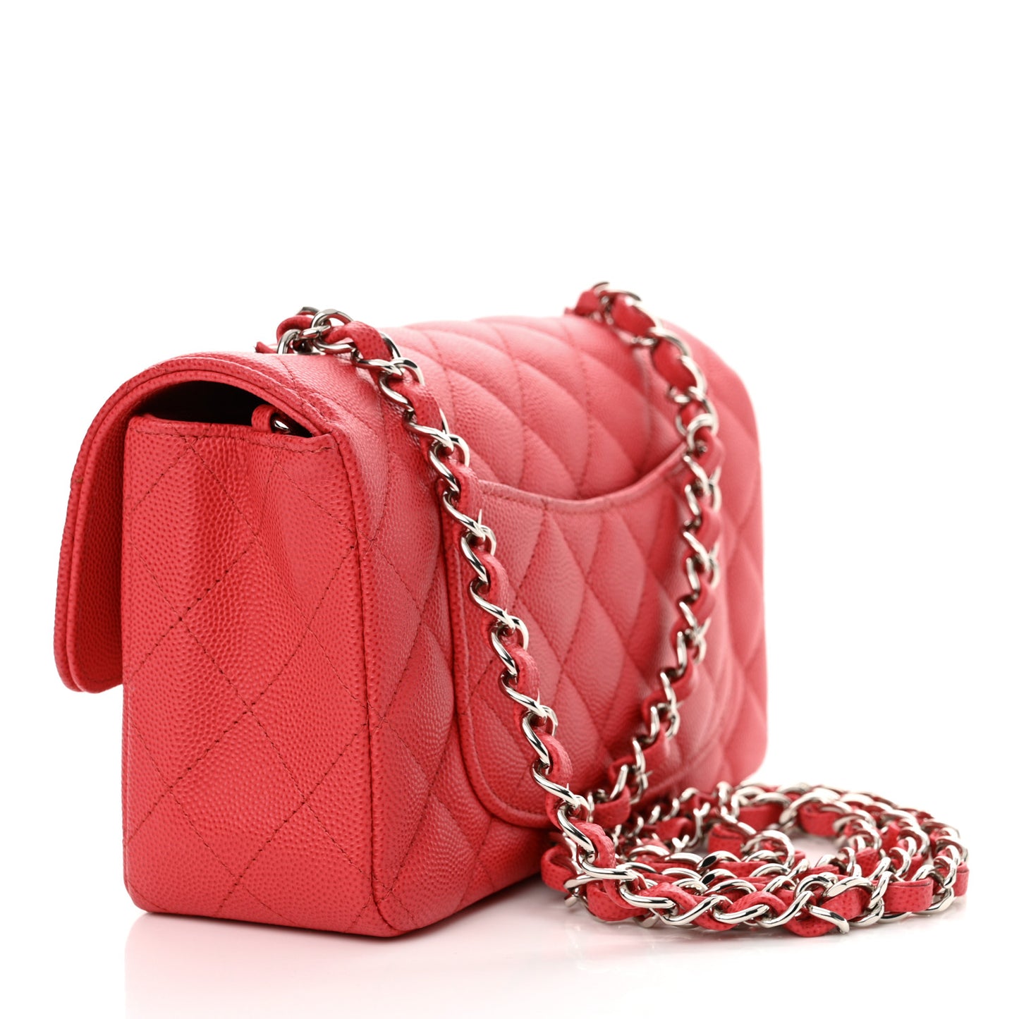 Caviar Quilted Mini Rectangular Flap Light Red