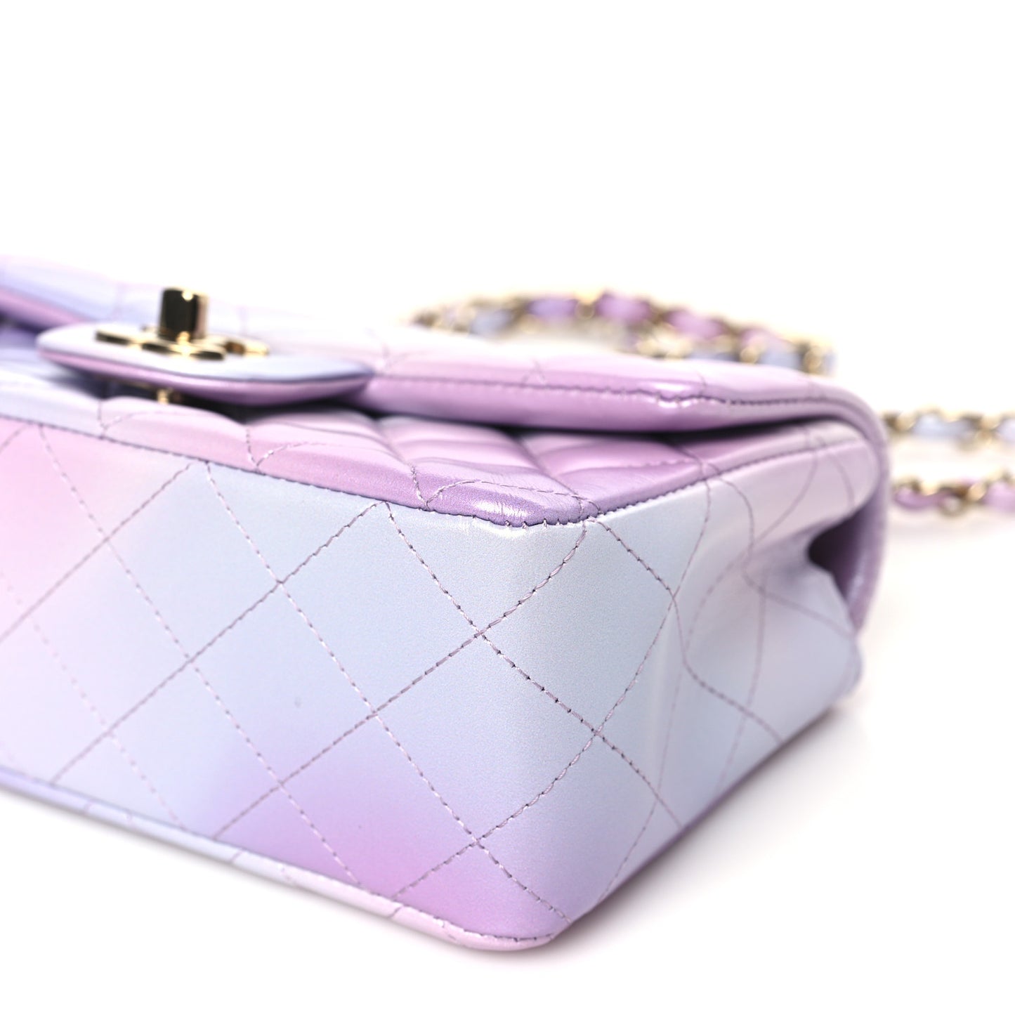 Lambskin Quilted Tie Dye Ombre Mini Rectangular Flap Purple Blue Pink