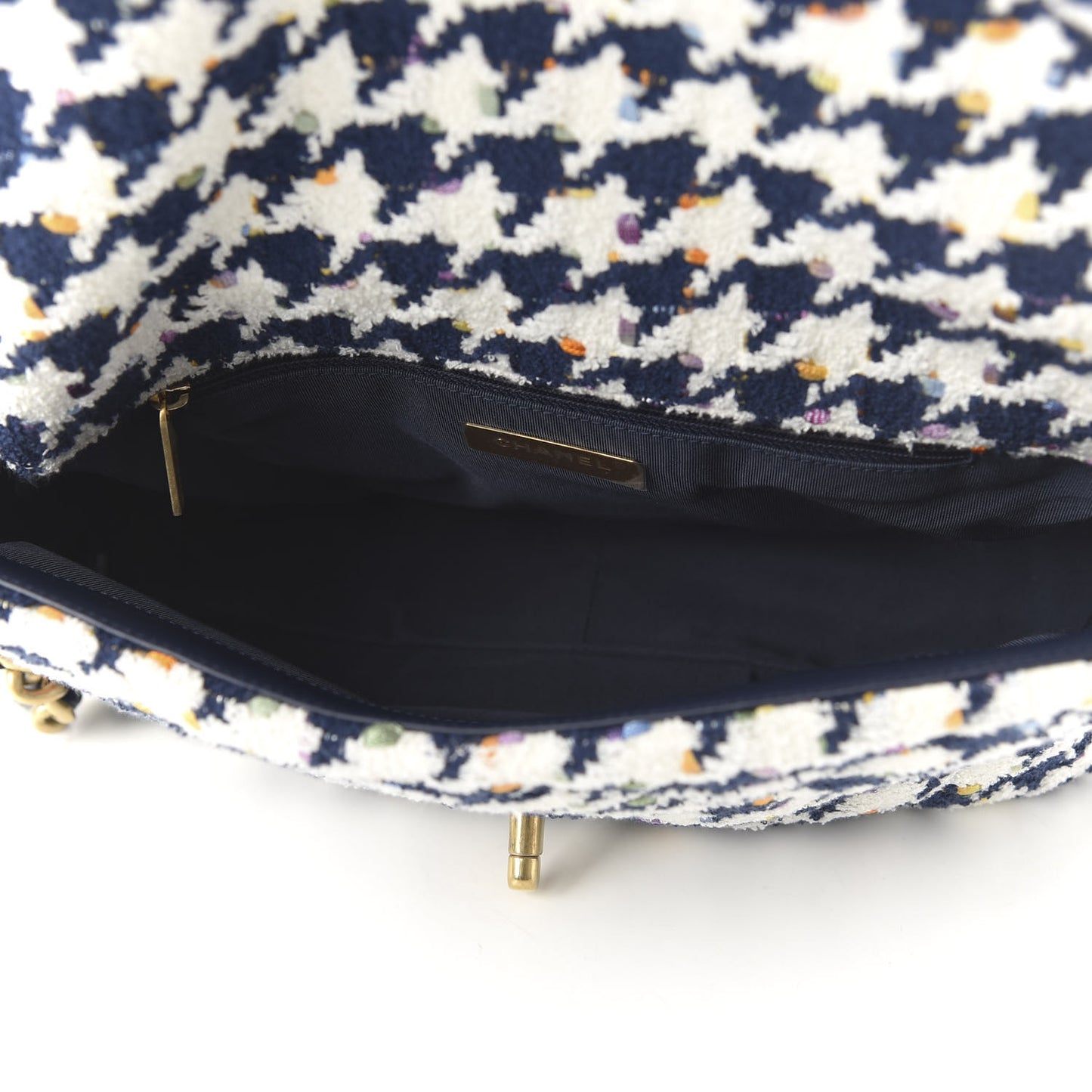 Tweed Quilted Large 19 Flap Ecru Navy Blue Multicolor
