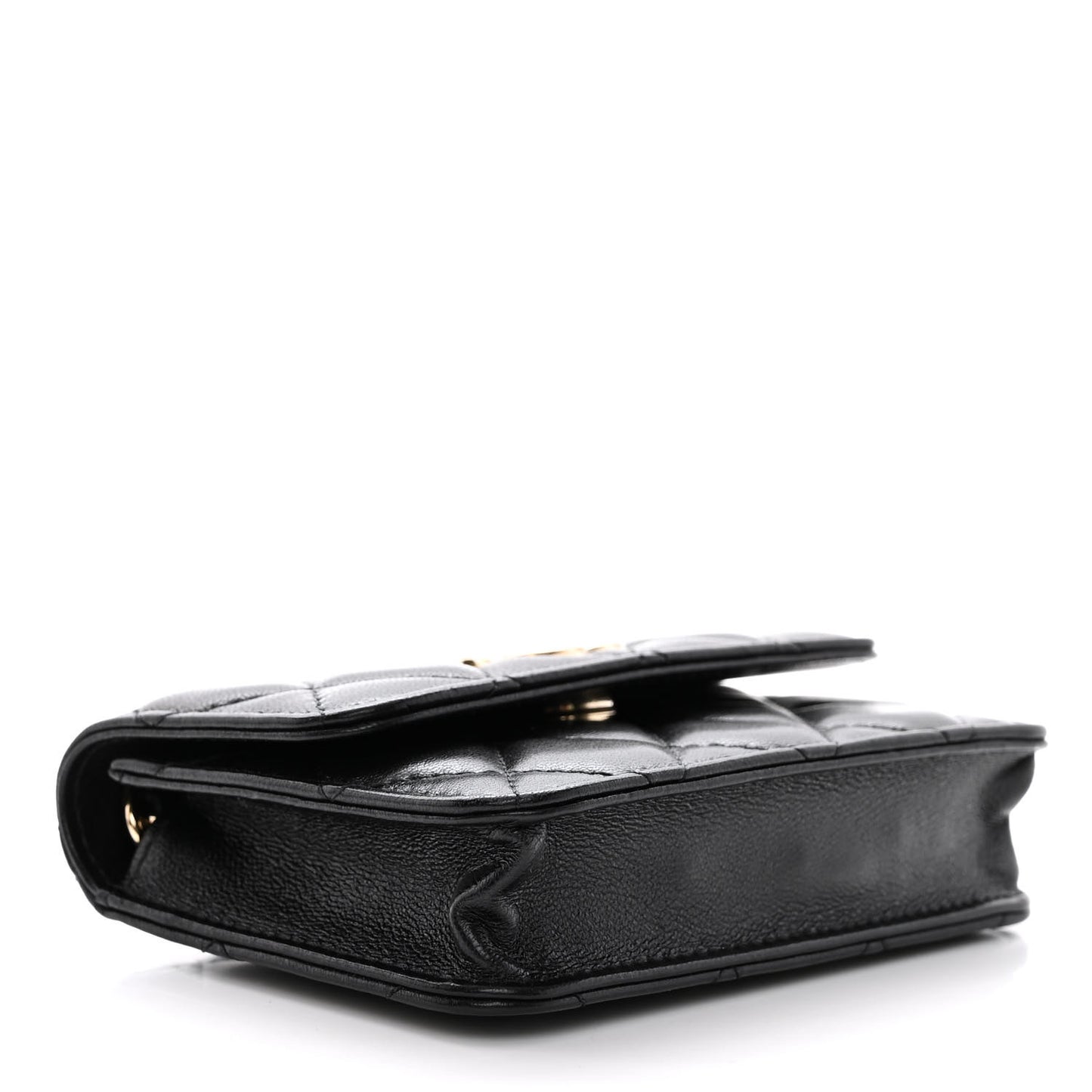 Shiny Lambskin Ribbon Quilted Flap Belt Bag Black