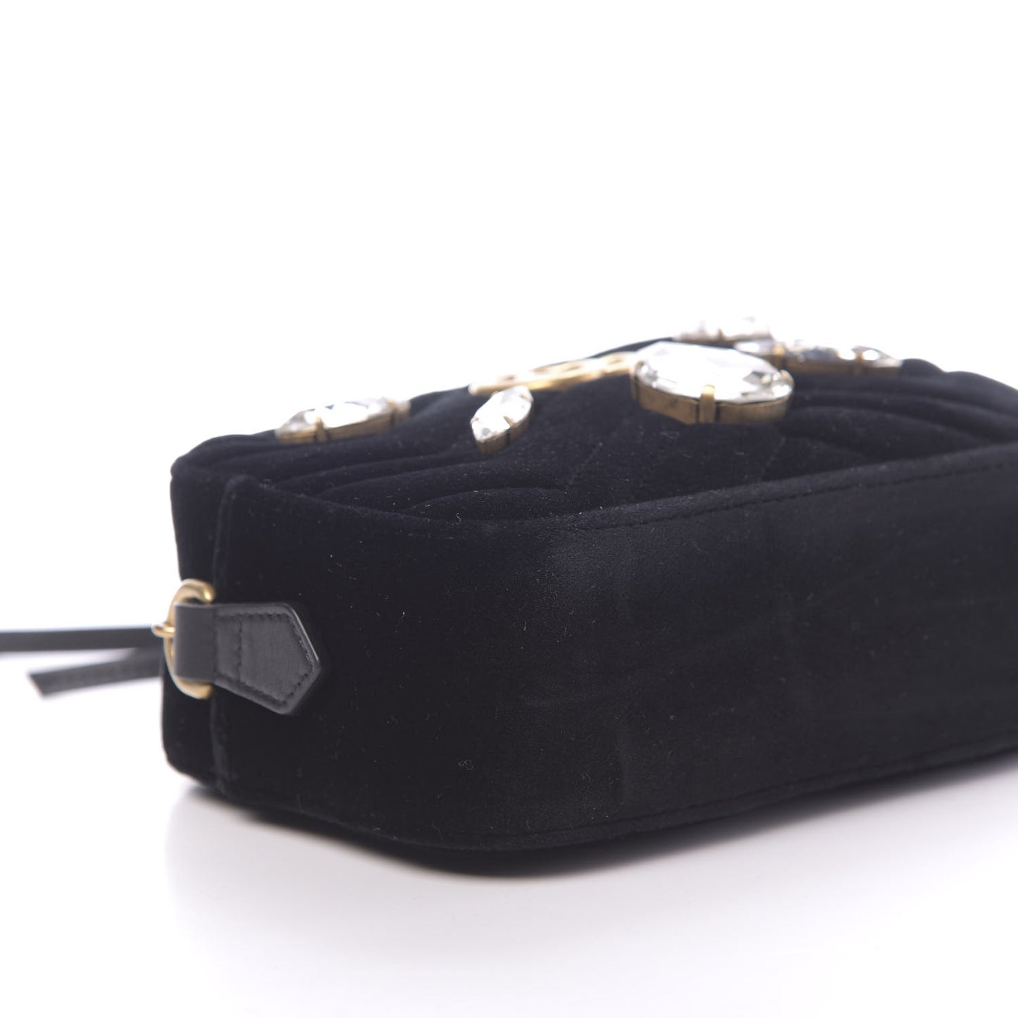 Velvet Matelasse Marquise Crystals Mini GG Marmont Chain Shoulder Bag Black