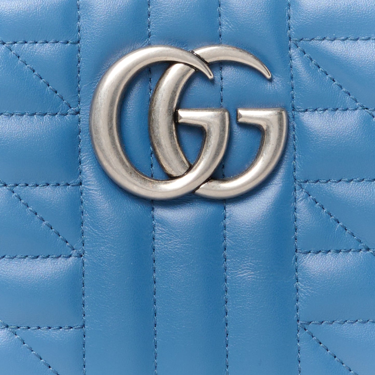 Calfskin Matelasse Aria Small GG Marmont Chain Shoulder Bag Clear Blue