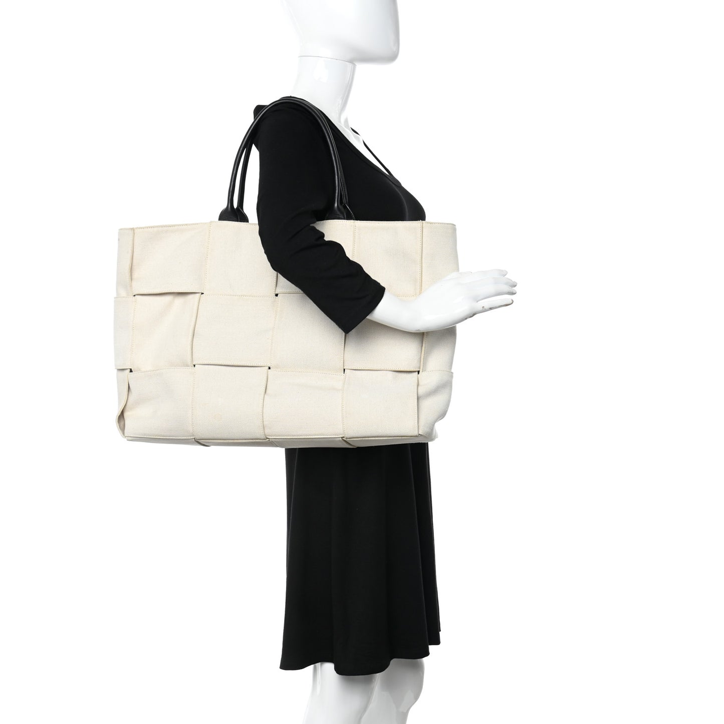 Canvas Intrecciato Large Arco Tote Beige Black
