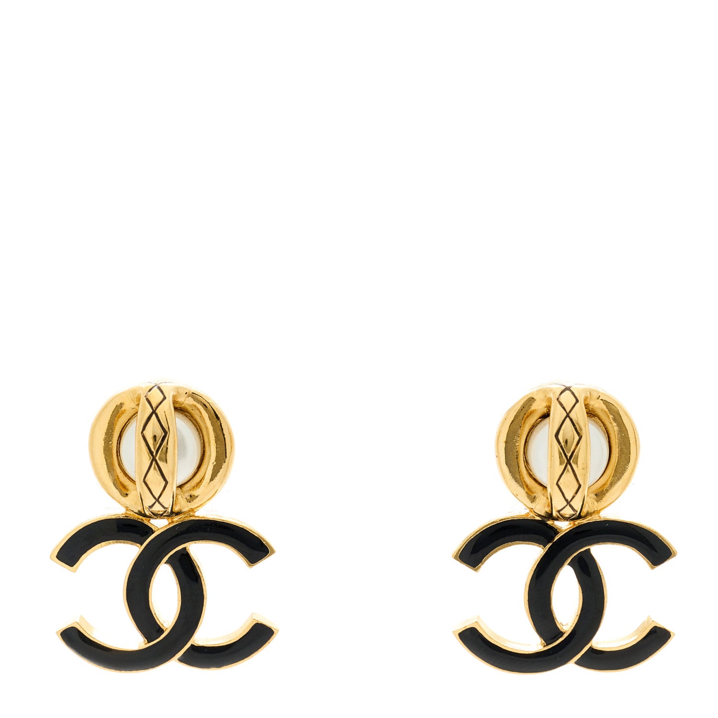 Pearl Resin CC Drop Earrings Gold Black