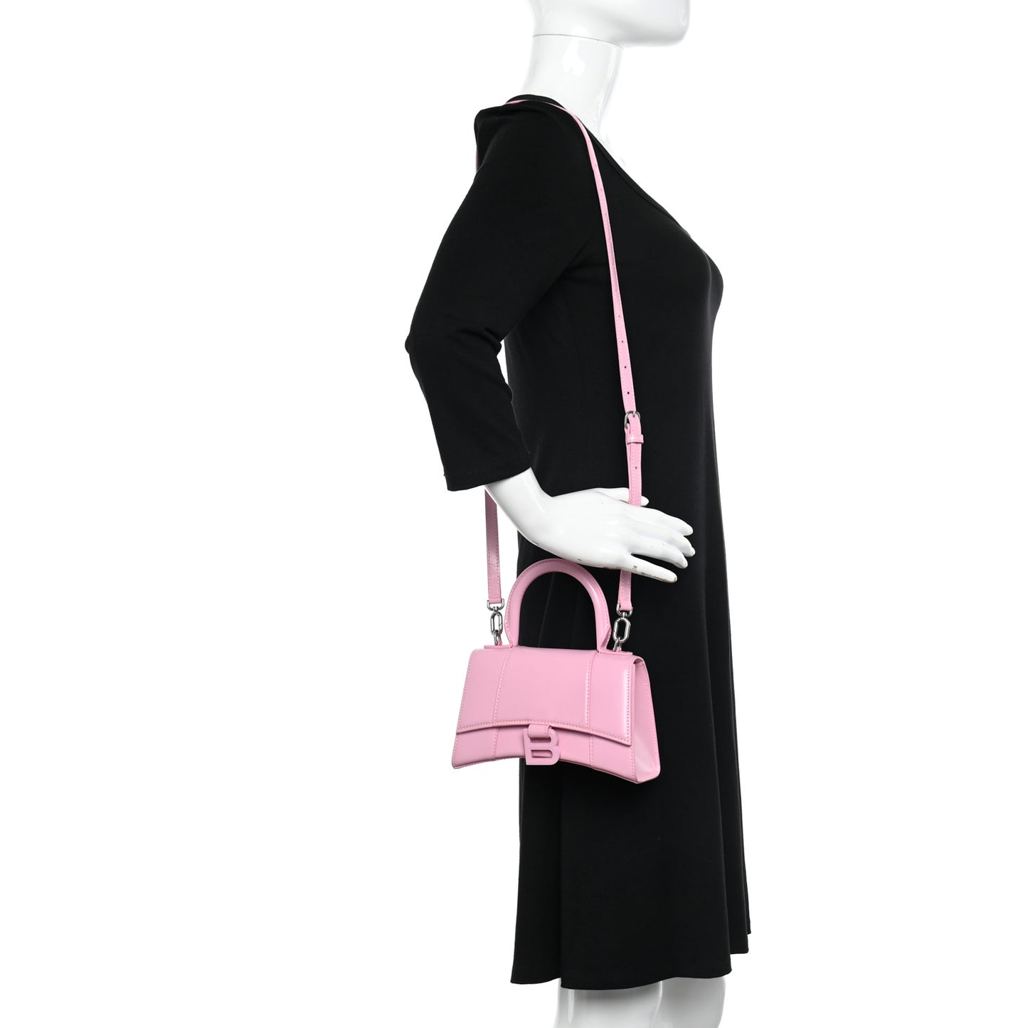 Shiny Box Calfskin Tonal B Hourglass Top Handle Bag XS Candy Pink