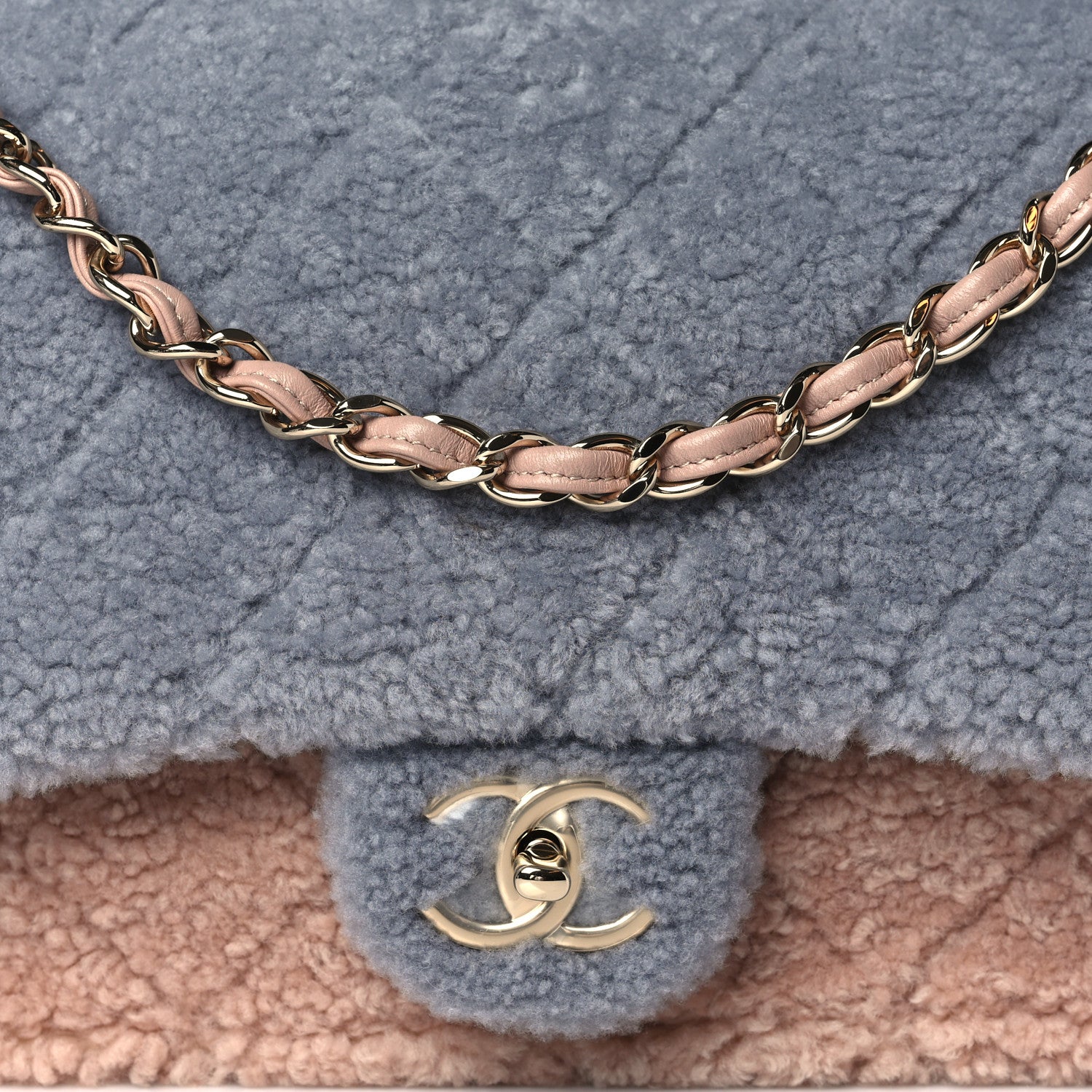 Chanel Shearling Sheepskin Single Flap Gray Pink Beige 8 of 10