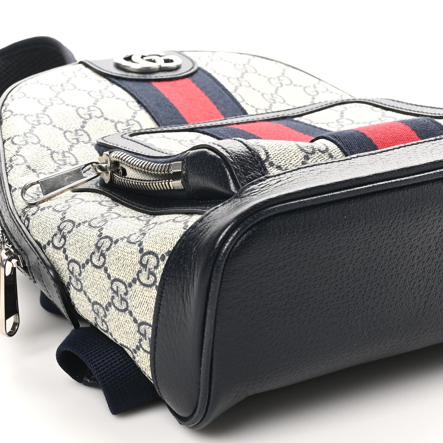 GG Supreme Monogram Textured Dollar Calfskin Web Small Ophidia Day Backpack Beige Blue Black
