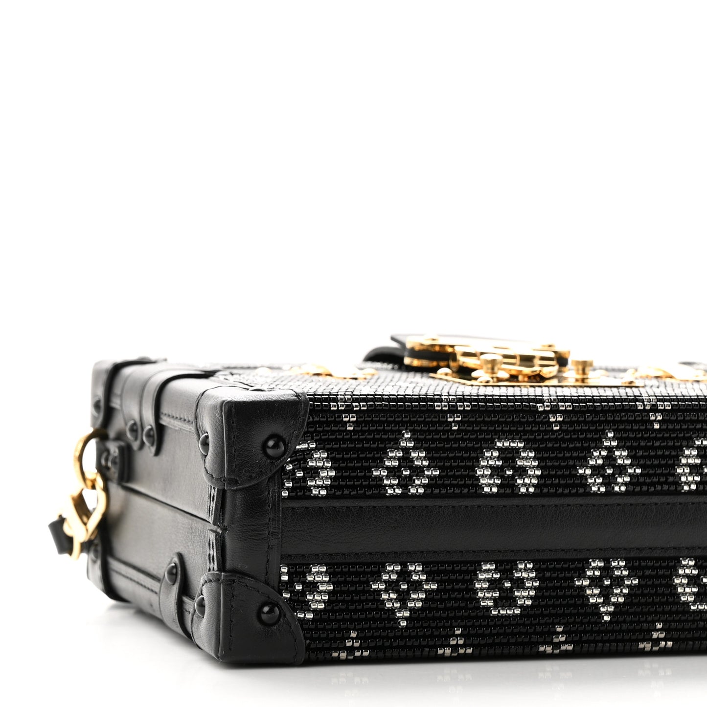 Calfskin Beaded Monogram Petite Malle Black