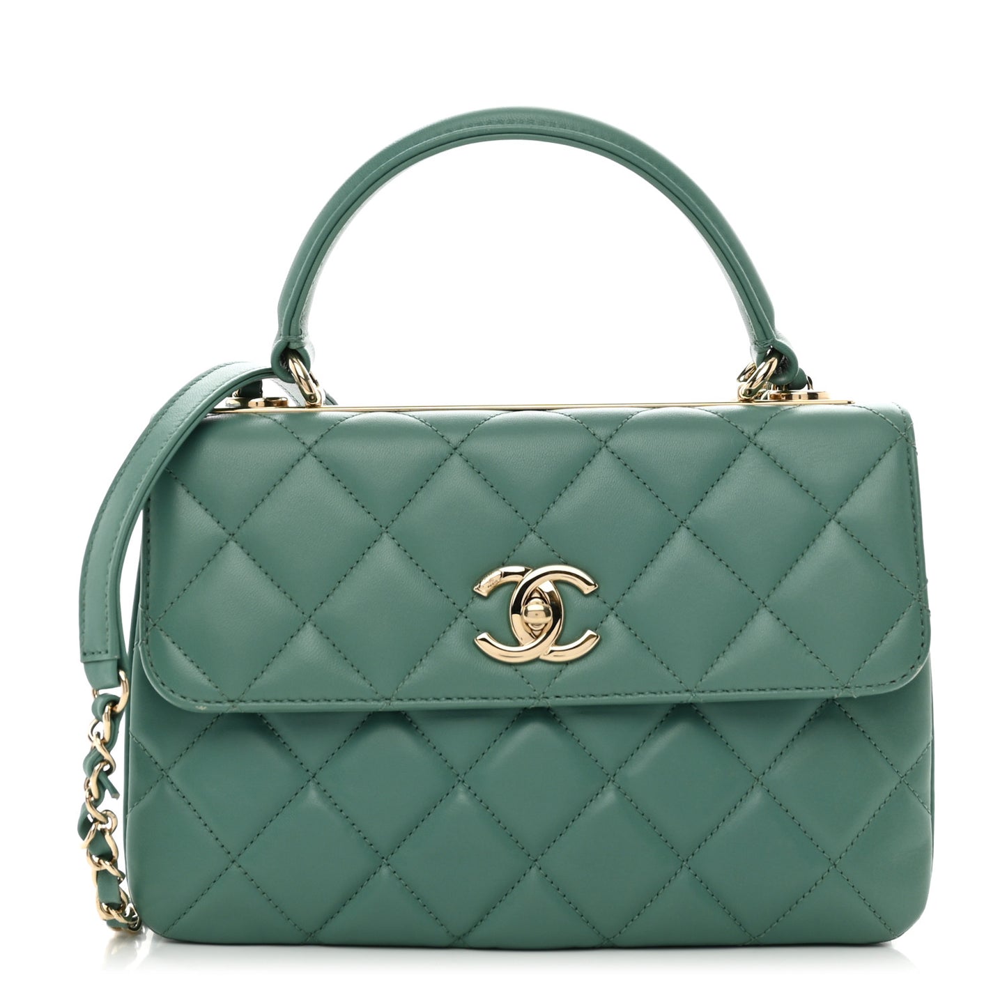 Lambskin Quilted Small Trendy CC Flap Dual Handle Bag Green