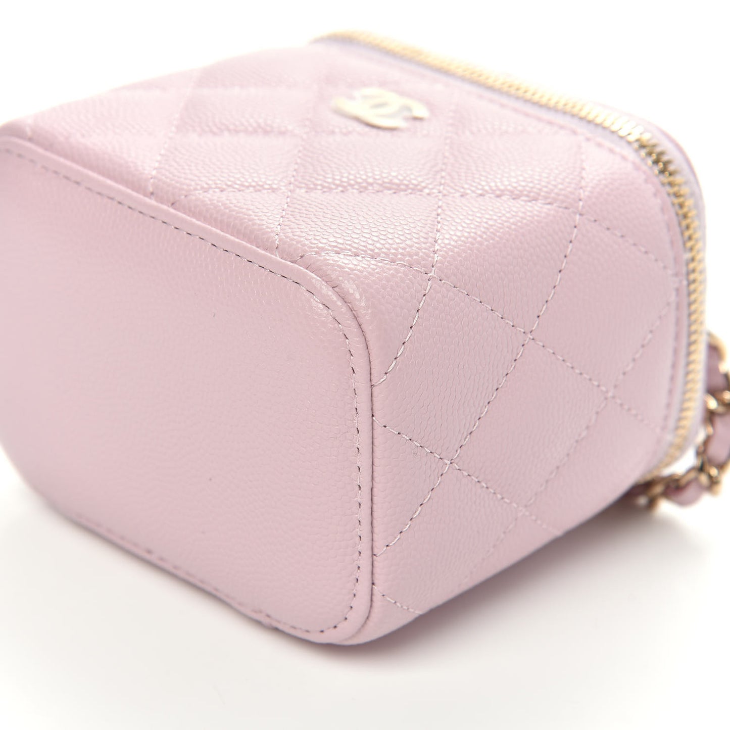 Caviar Quilted Mini Vanity Case With Chain Light Pink