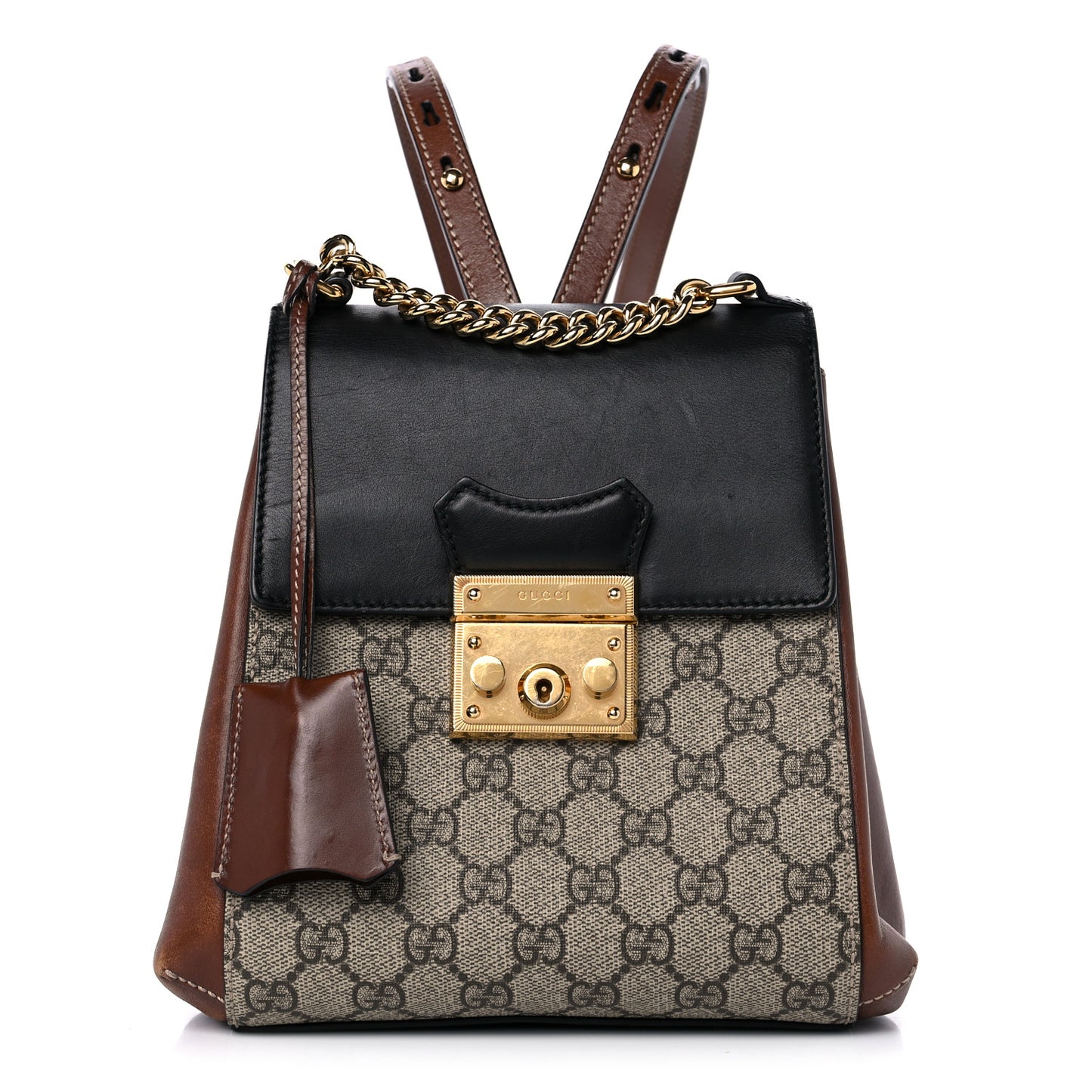 GG Supreme Monogram Calfskin Padlock Backpack Beige Cuir Black