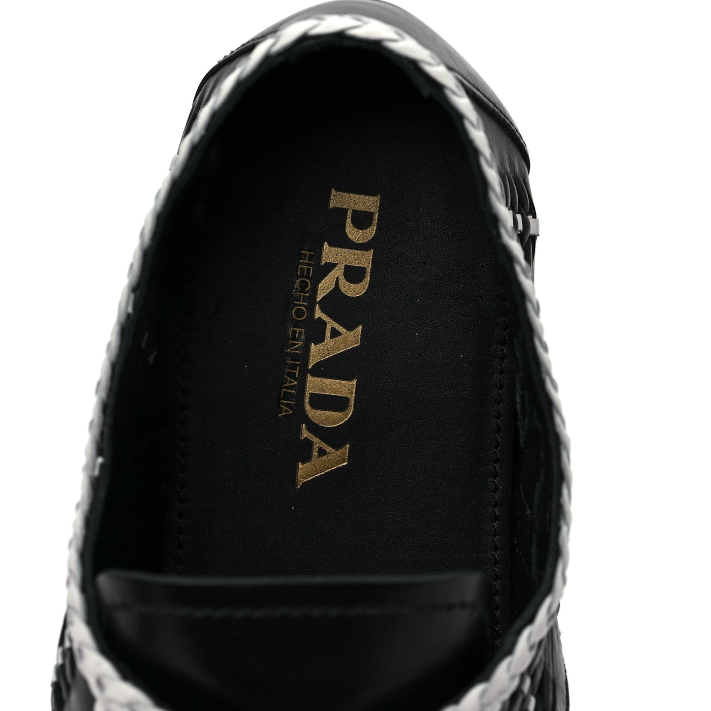 Calfskin Woven Loafers 41 Black White