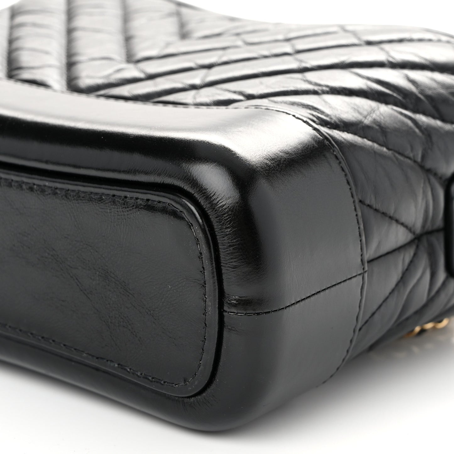 Aged Calfskin Chevron Quilted Small Gabrielle Hobo Black