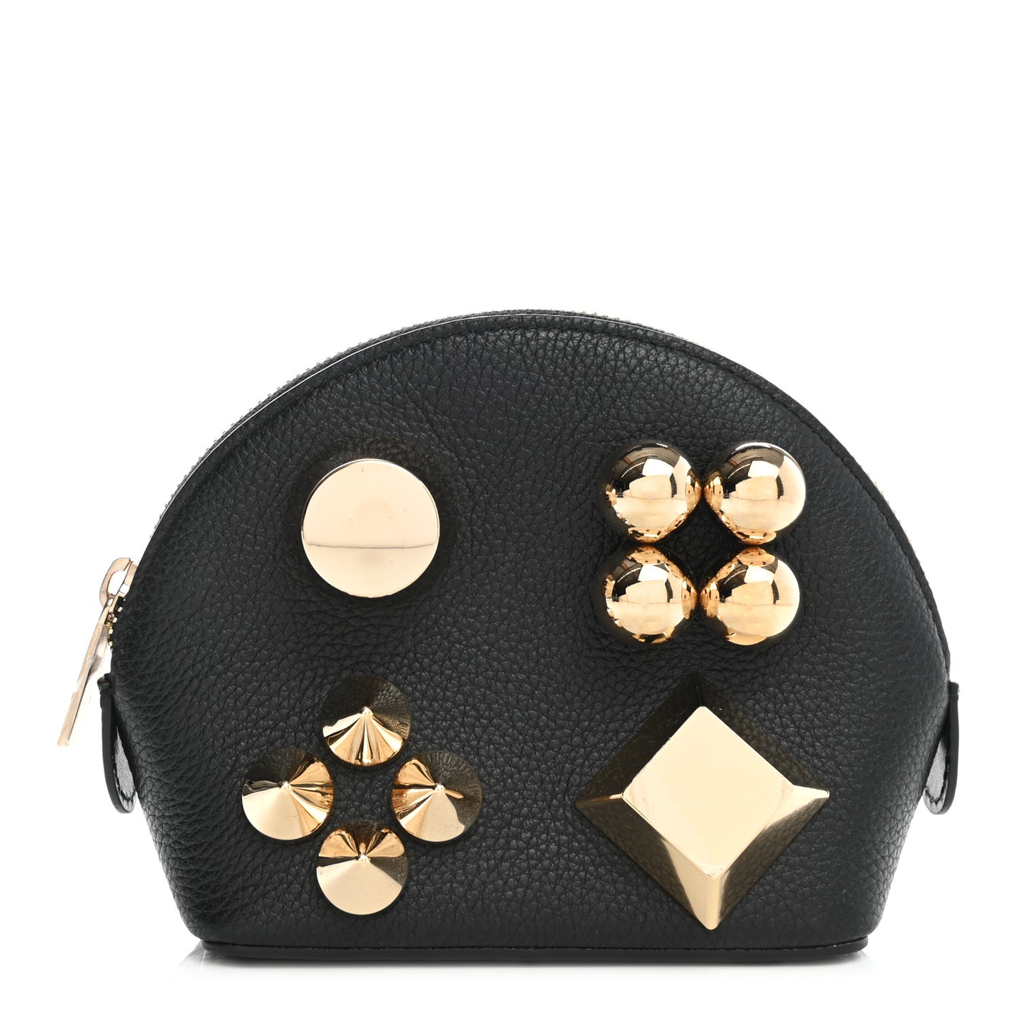 Grained Calfskin Carasky Studded Cosmetic Pouch Black Gold