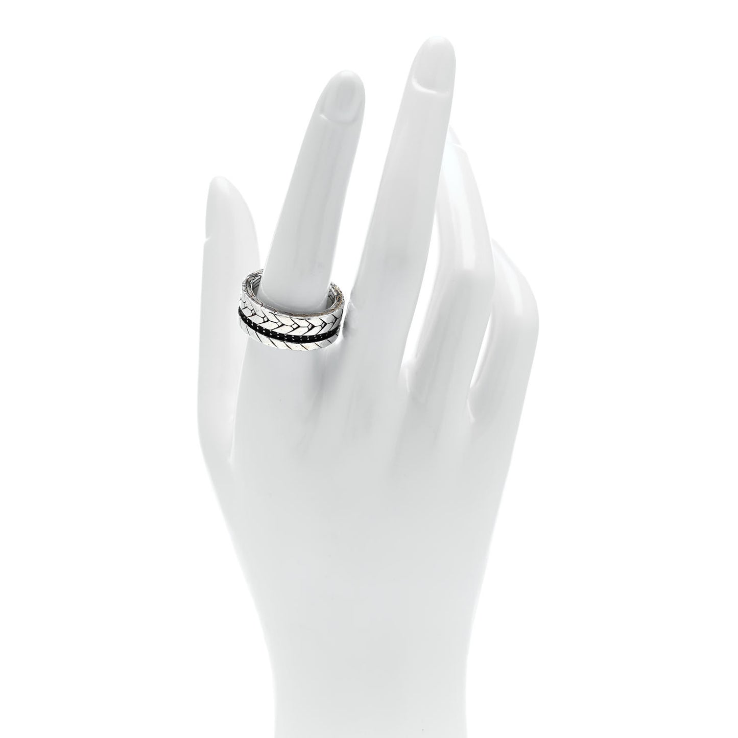 Sterling Silver Black Sapphire Black Spinel Modern Chain Band Ring 58 8.5