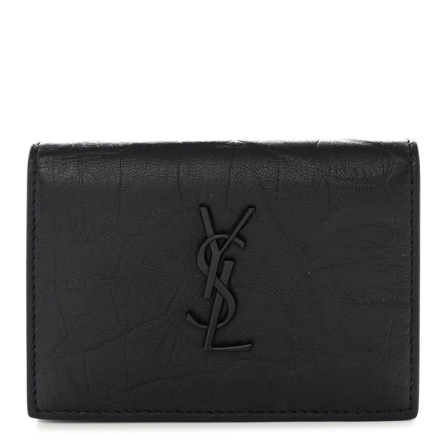 Calfskin Crocodile Embossed Monogram Monochrome Business Card Holder Black