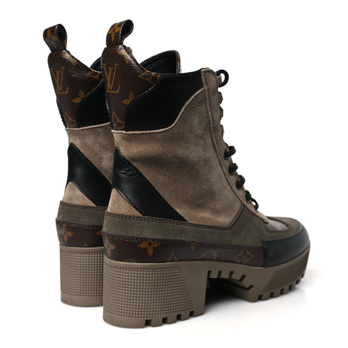 Suede Calfskin Monogram Laureate Platform Desert Boots Taupe