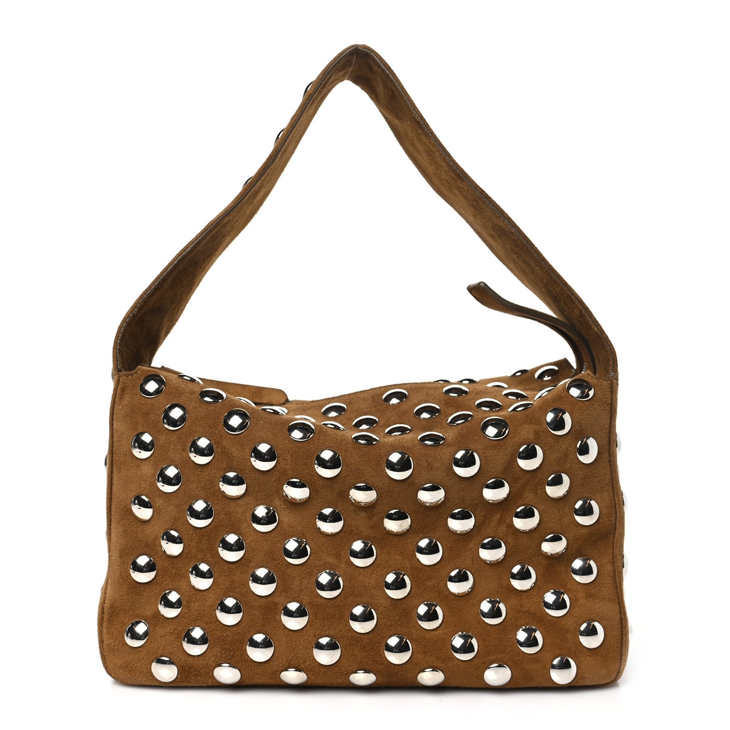 Suede Calfskin Studded Elena Nougat