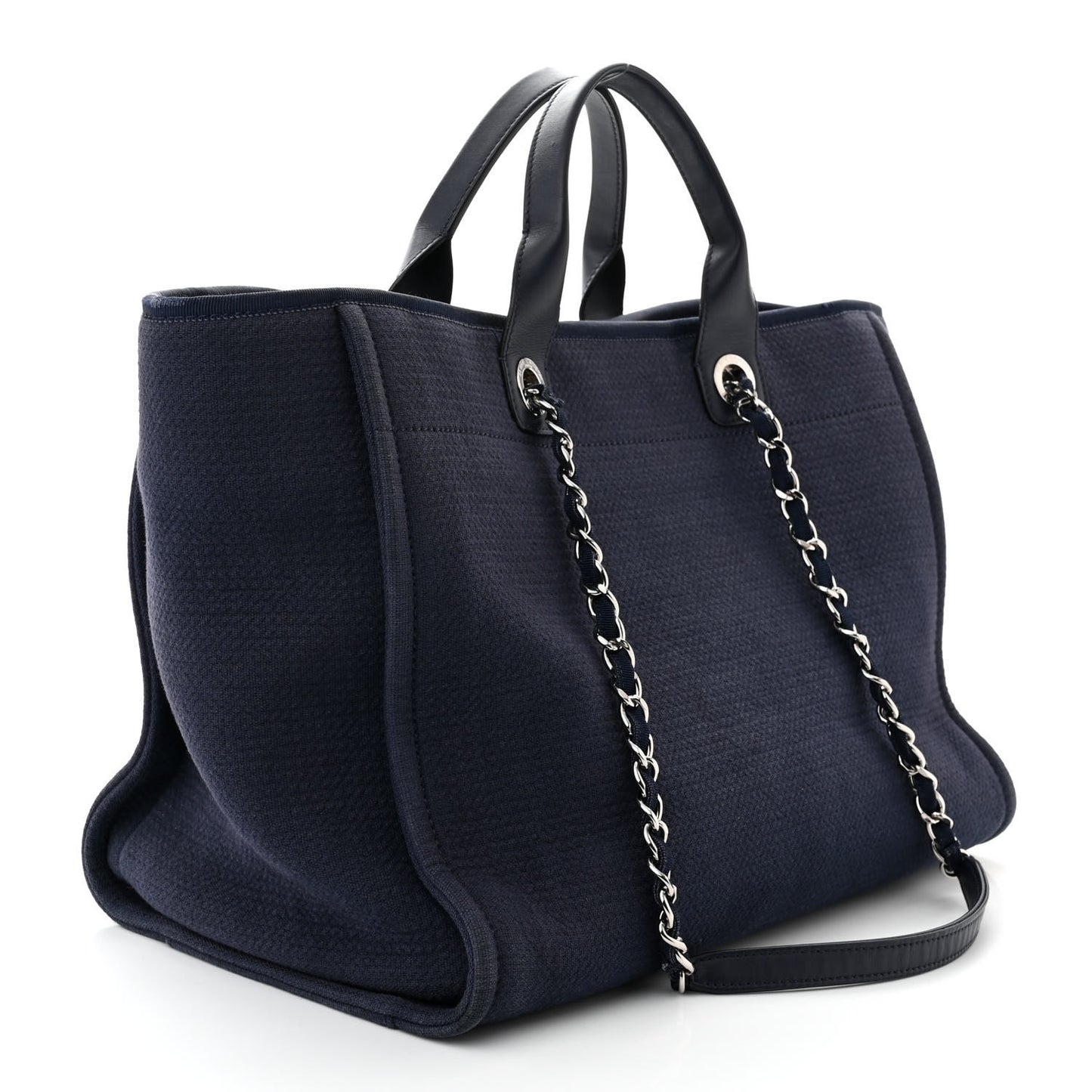 Mixed Fibers Calfskin Medium Deauville Tote Dark Blue