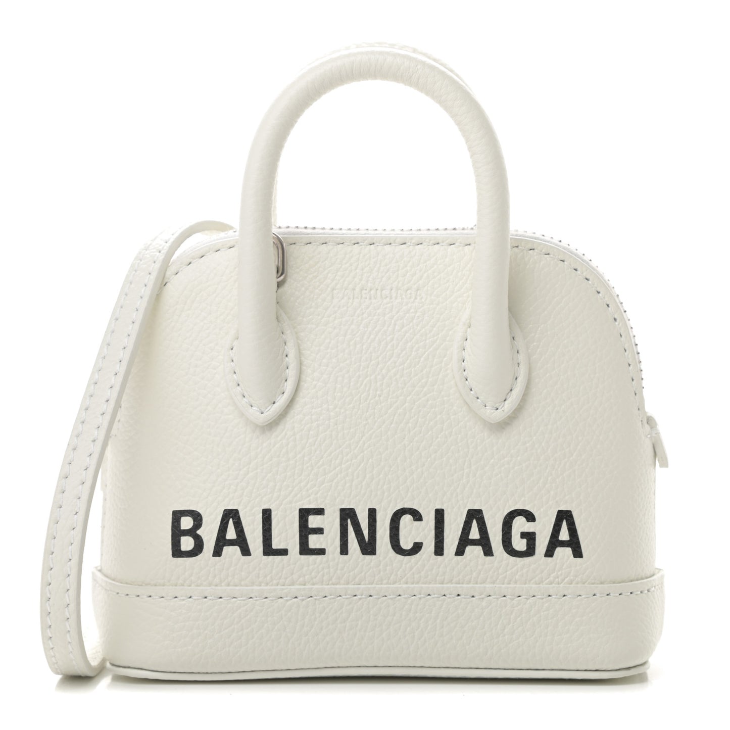 Grained Calfskin Logo Mini Ville Top Handle Bag White Black