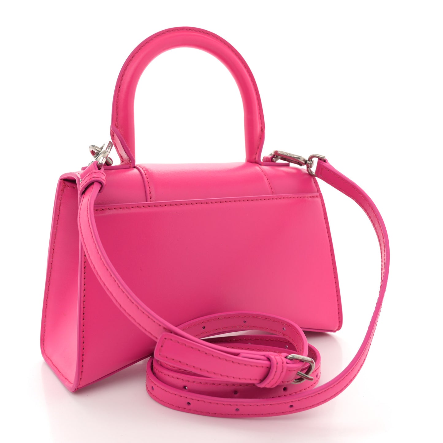 Shiny Box Calfskin Hourglass Top Handle Bag XS Acid Fuchsia