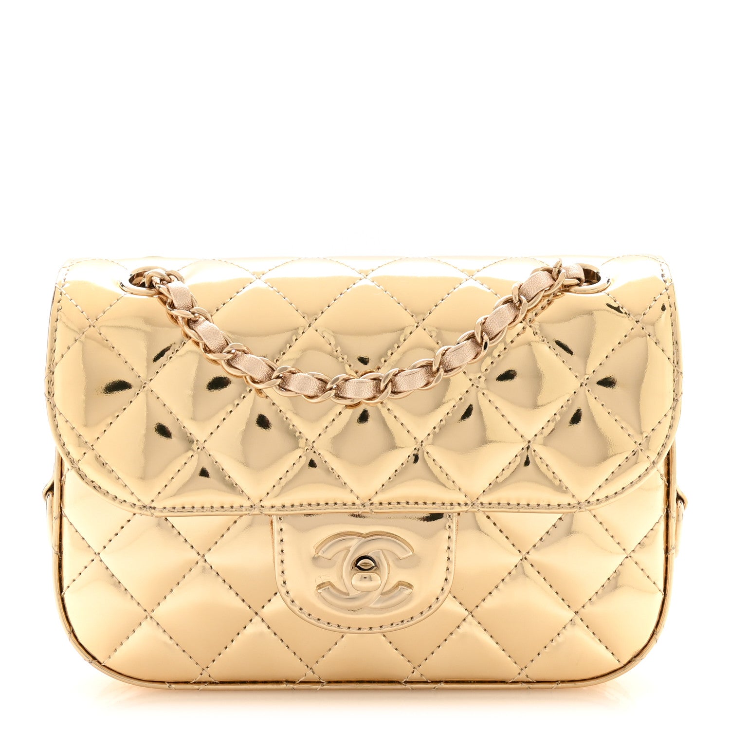 CHANEL MAKEUP ハンドルゴールドプレート　キルティング　バッグ Chanel Mirror Calfskin Metallic Calfskin Quilted Hollywood