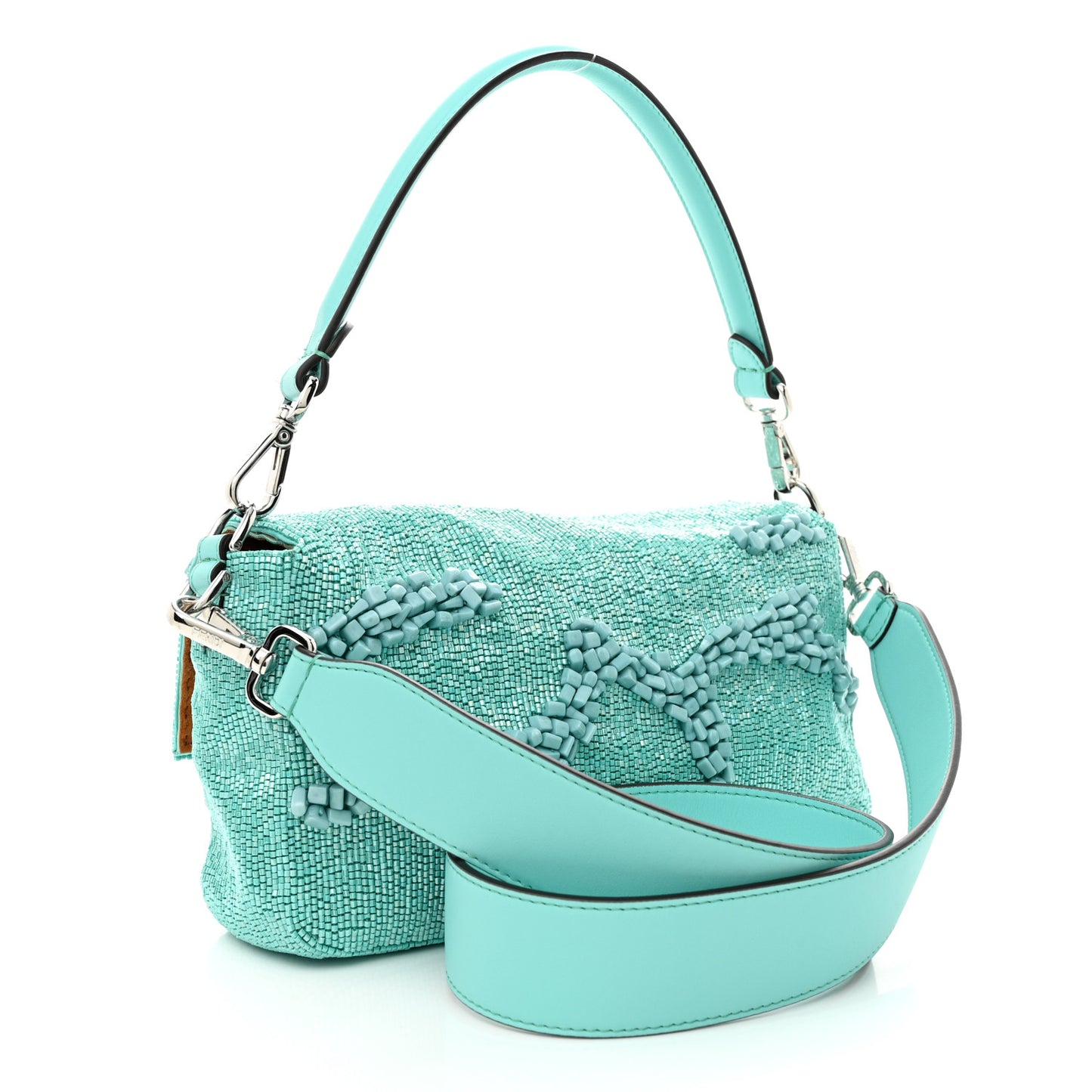 Rolling Stone Vitello Seta Bead Embroidered Re-Edition Baguette Spring Turquoise
