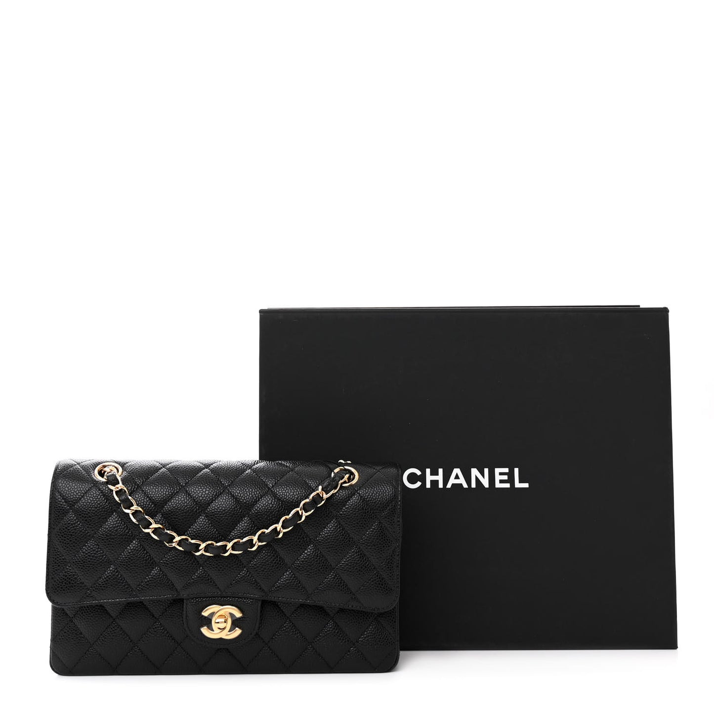 Caviar Quilted Medium Double Flap Black