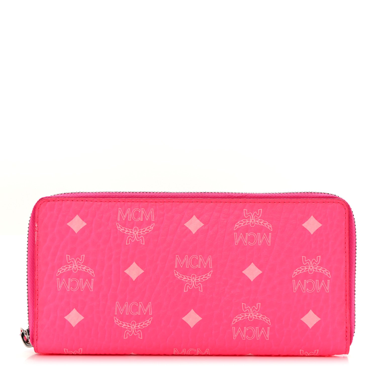 MCM Visetos Large Zip Around Wallet Neon Pink 1 of 7