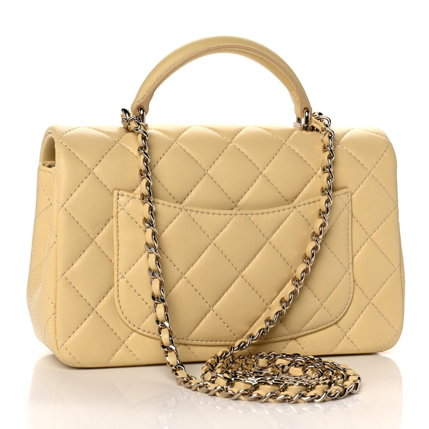 Lambskin Quilted Mini Top Handle Rectangular Flap Yellow