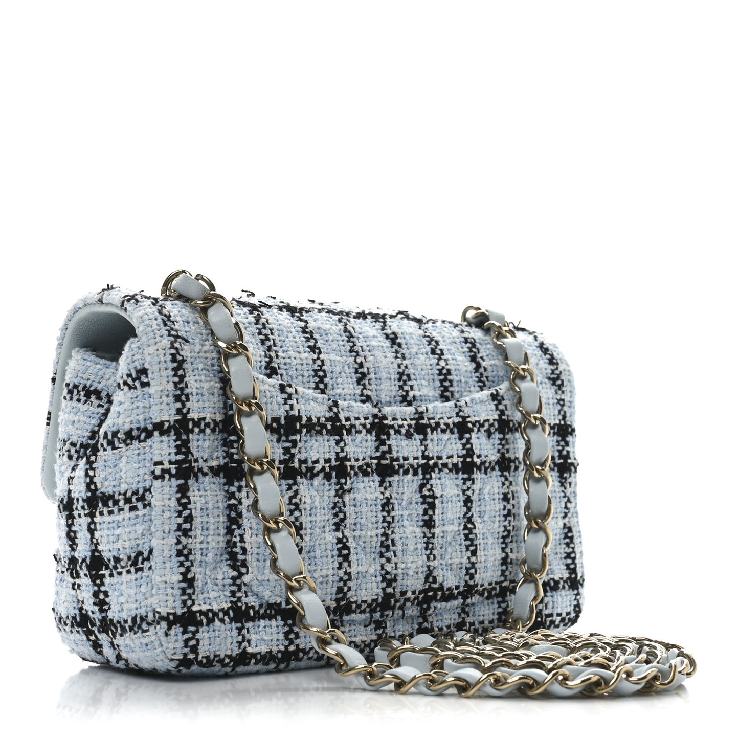 Tweed Quilted Mini Rectangular Flap Light Blue