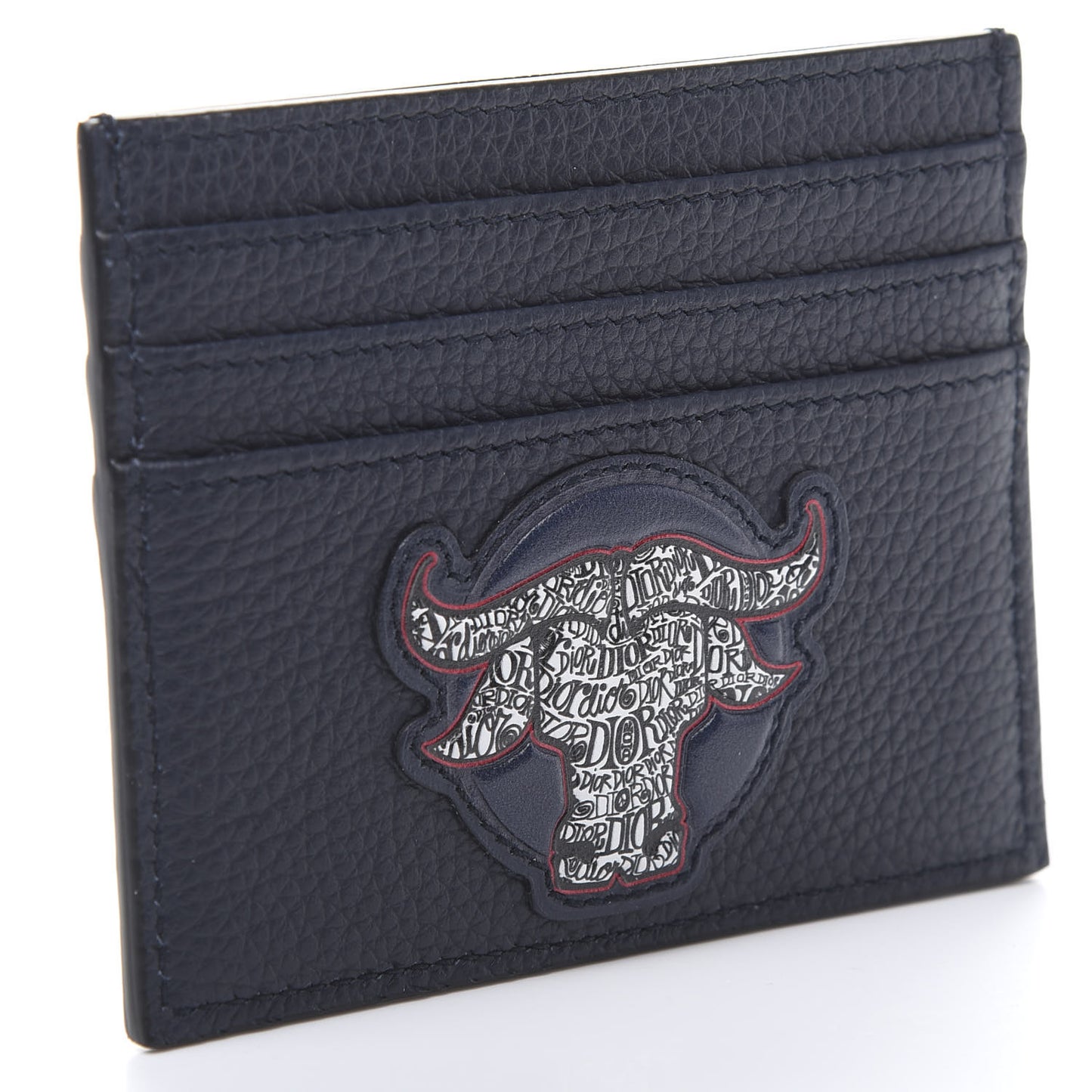 X SHAWN STUSSY Grained Calfskin Ox Head Card Holder Navy Blue