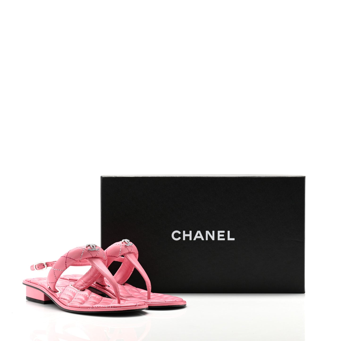 Lambskin Crystal Stitched CC Thong Sandals 36 Pink