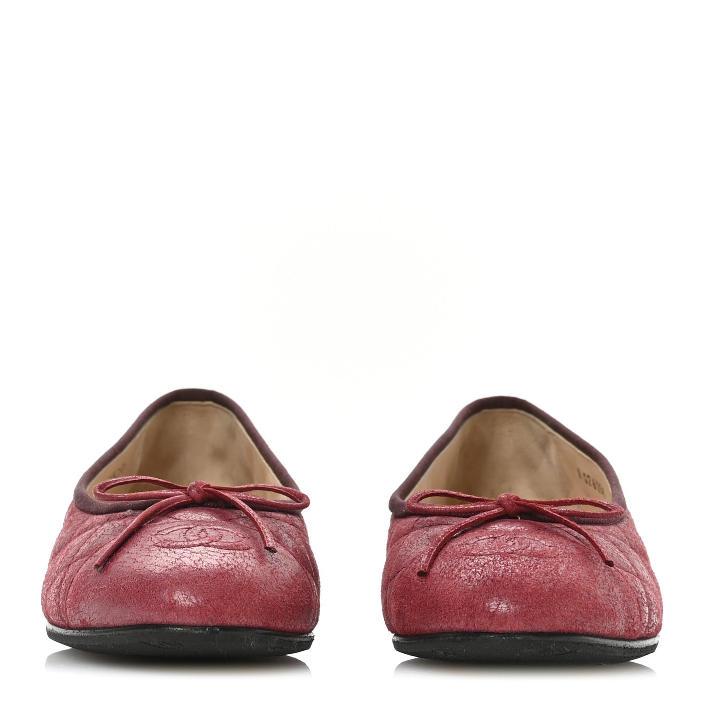 Suede Calfskin Quilted Cap Toe CC Ballerina Flats 38 Red