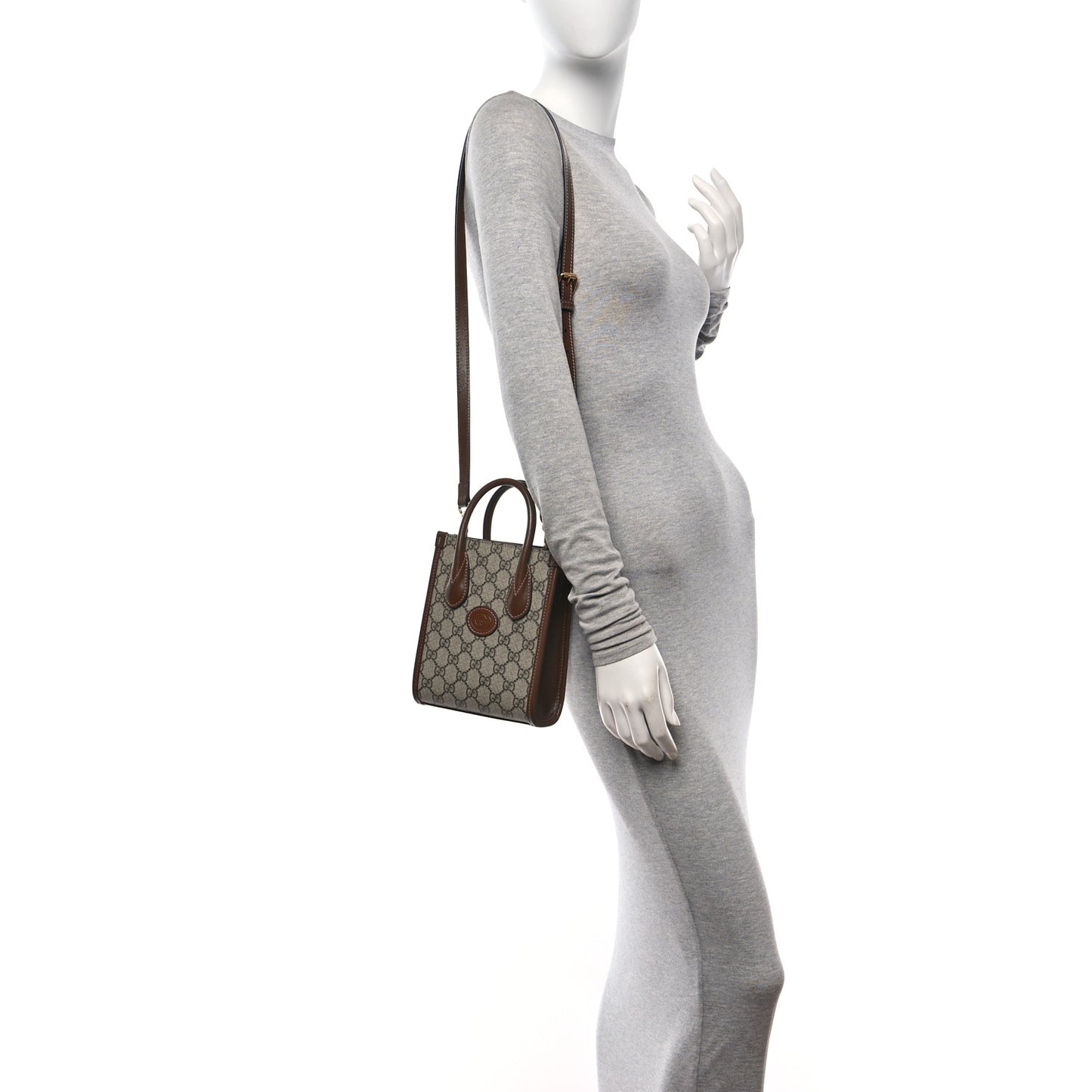 GG Supreme Monogram Azalea Calfskin Mini Retro Interlocking G Tote Bag Beige Ebony Brown Sugar