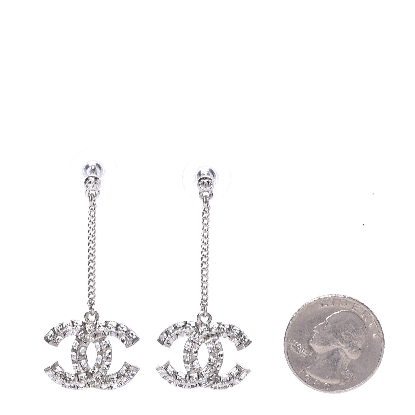 Baguette Crystal CC Drop Earrings Silver