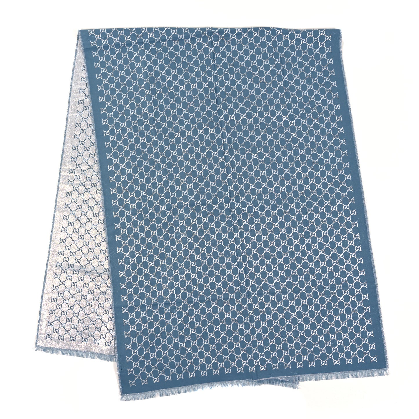 Cotton Lame GG Monogram Argentavio Fringe Scarf Periwinkle Light Grey