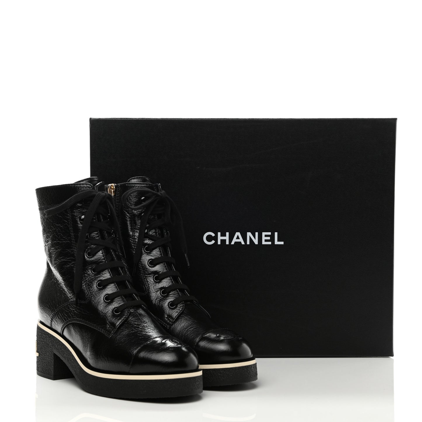 Shiny Crumpled Lambskin Lace Up Combat Boots 38 Black