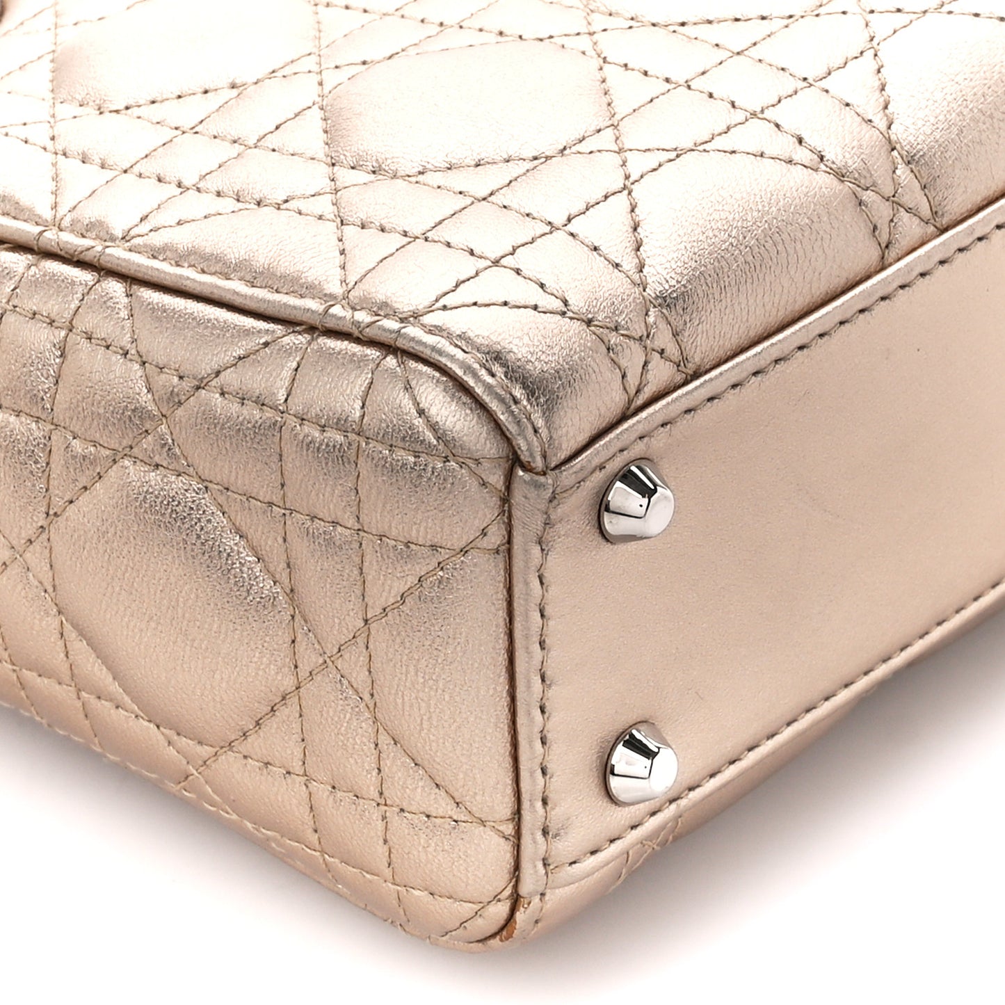Metallic Lambskin Cannage Mini Lady Dior Gold