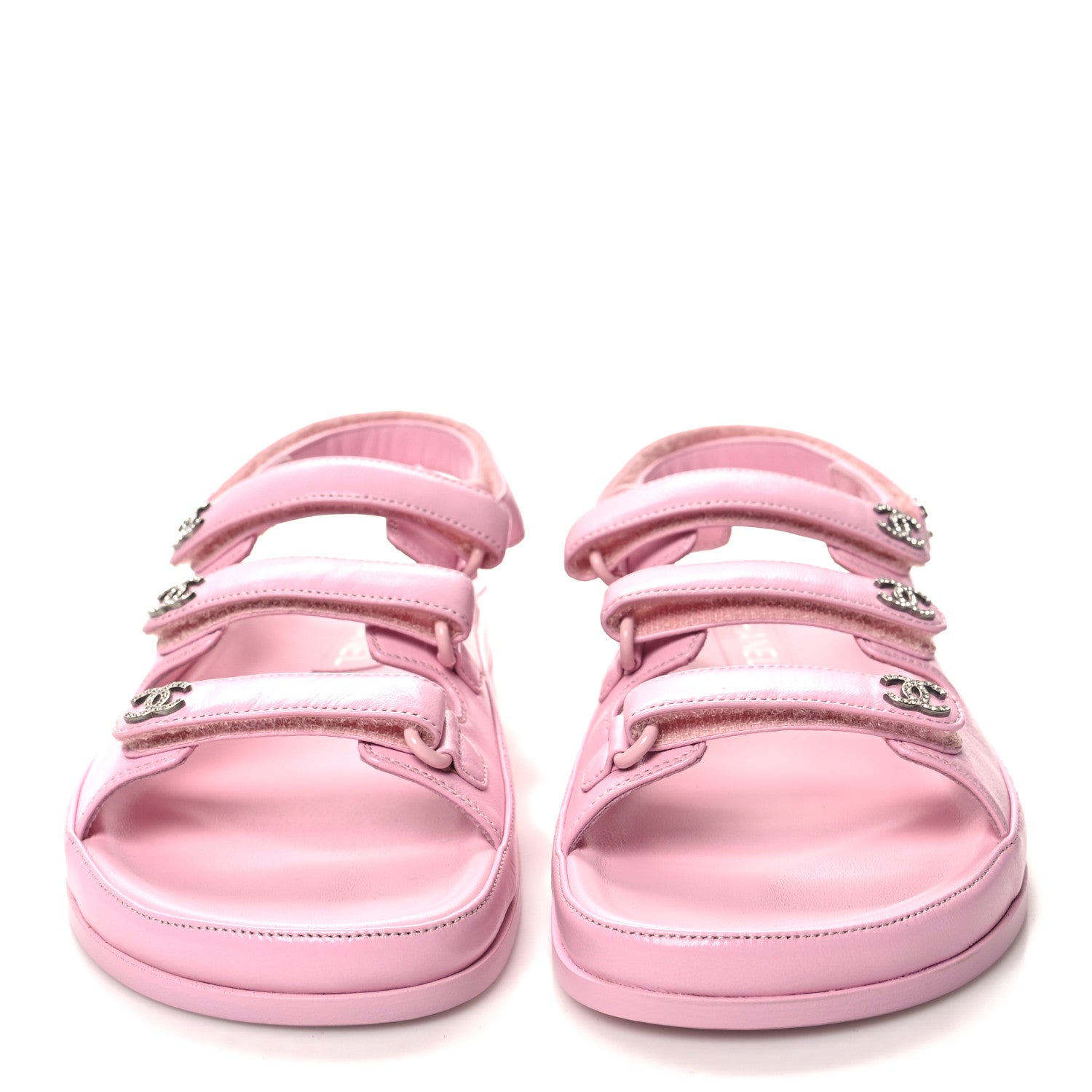 Chanel Lambskin Crystal CC Velcro Dad Sandals 38 LightPink 2 of 10