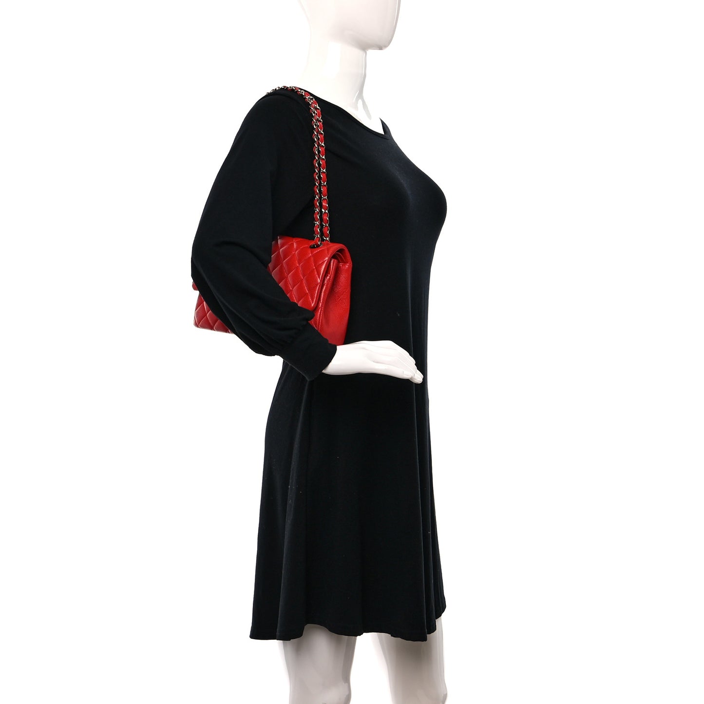 Caviar Quilted Medium Double Flap Red