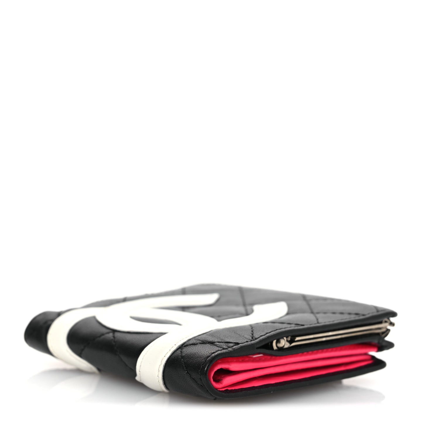 Calfskin Quilted Cambon Bi-fold Wallet Black White