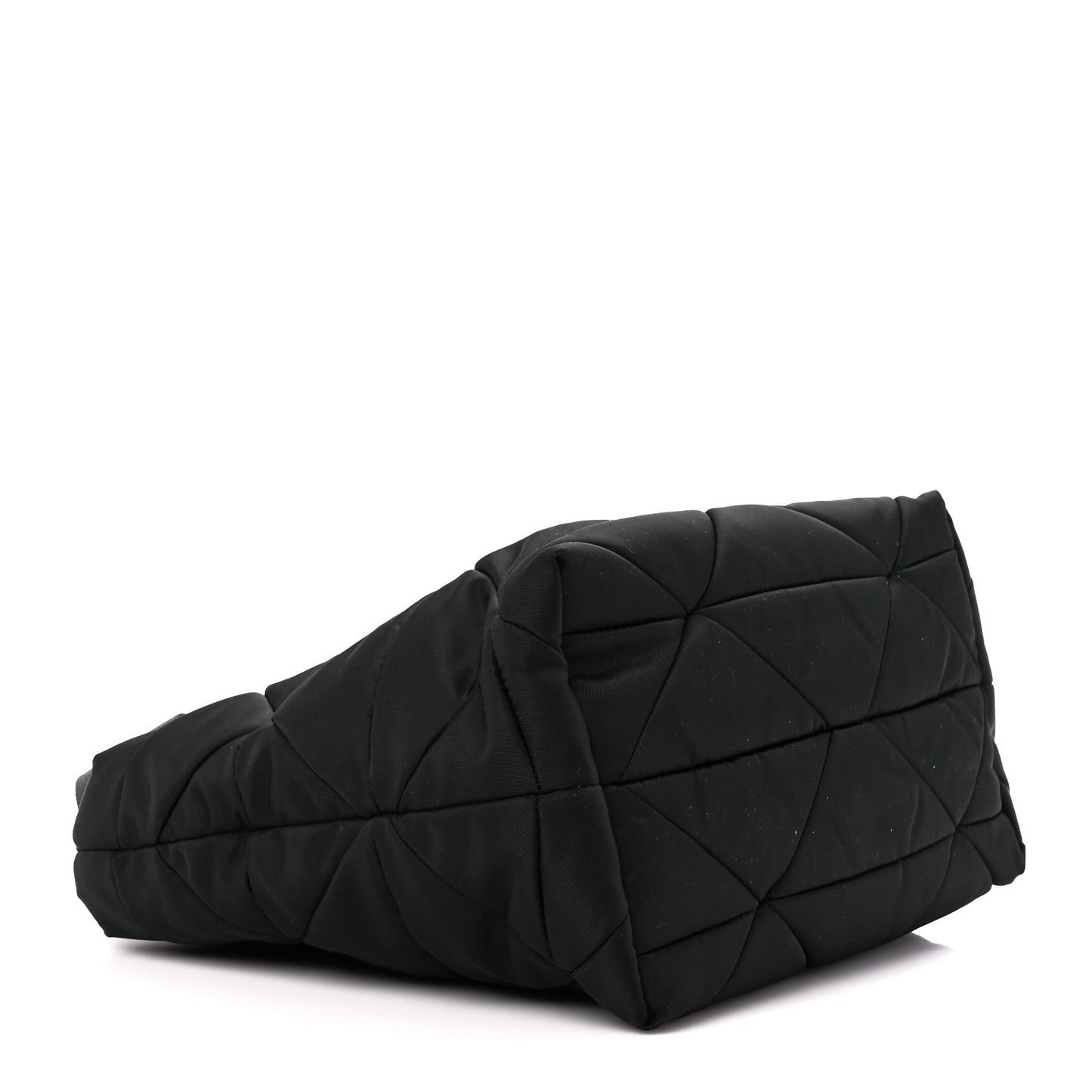 Re-Nylon Nappa Triangle Quilted Padded Double Handled Zip Pocket Tote Black