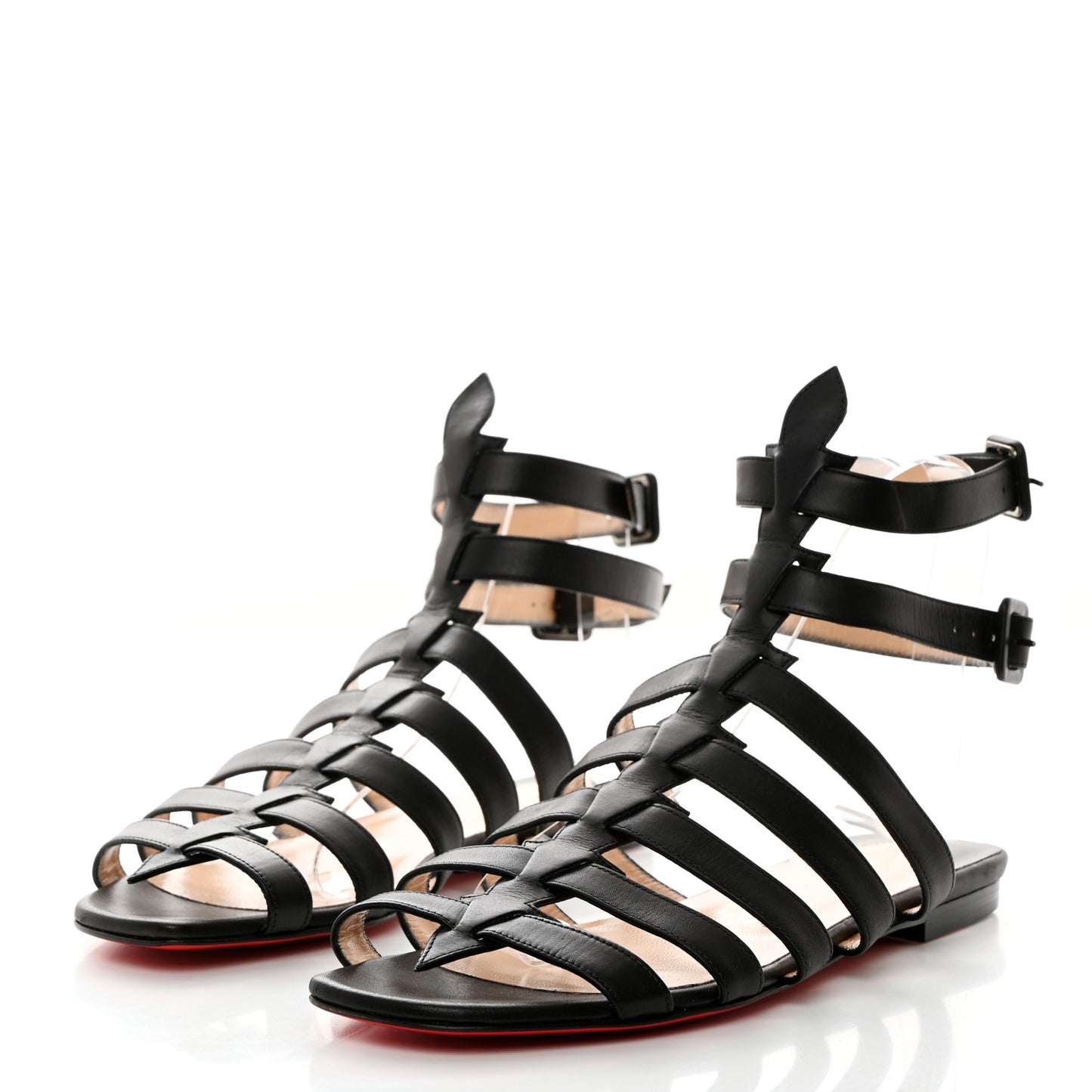 Calfskin Neronna Cage Flat Sandals 38 Black